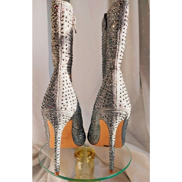 Silver Rhinestone Boots Womens Size 9 Glaze 4" Heel Pointed Toe - Picture 8 of 14